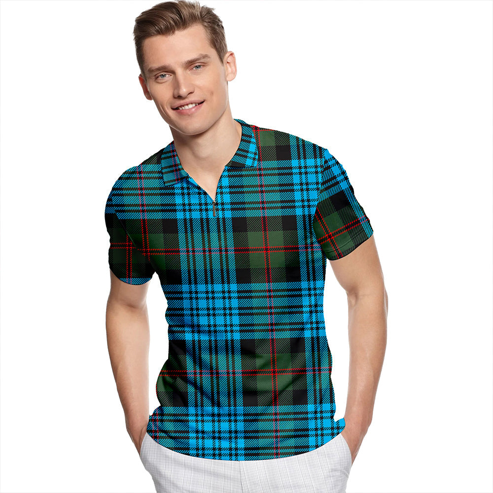 Bijral Modern Tartan Classic Lapel Zip Short Sleeve Polo