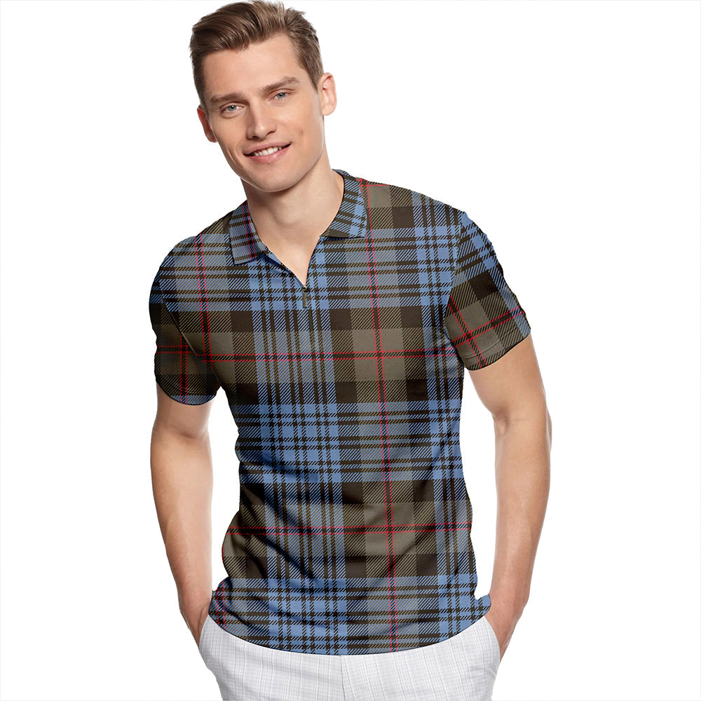 Bijral Weathered Tartan Classic Lapel Zip Short Sleeve Polo