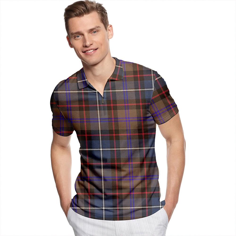 Birch Weathered Tartan Classic Lapel Zip Short Sleeve Polo