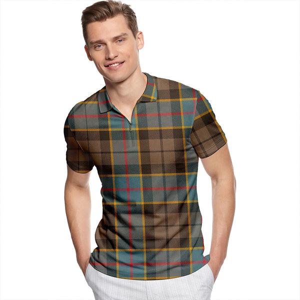 Birse Weathered Tartan Classic Lapel Zip Short Sleeve Polo