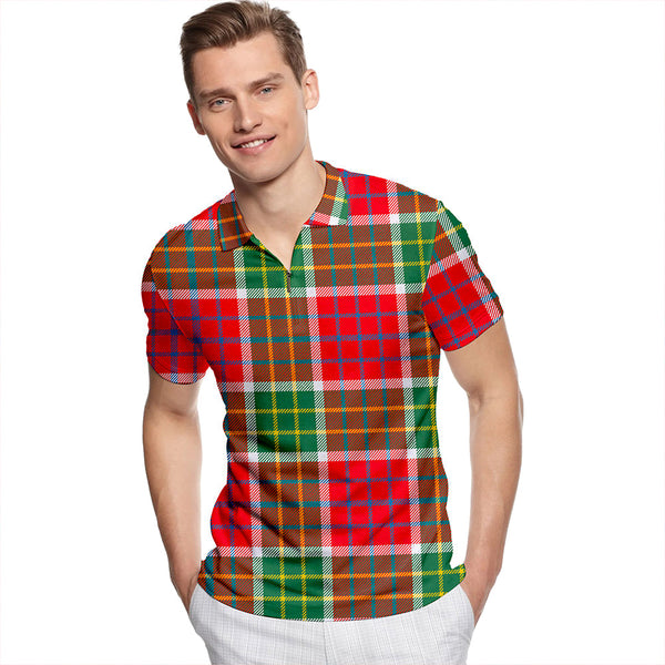 Blackie Modern Tartan Classic Lapel Zip Short Sleeve Polo