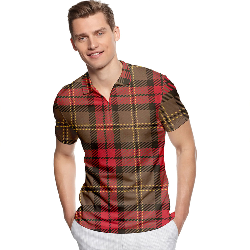 Blackstock Hunting Weathered Tartan Classic Lapel Zip Short Sleeve Polo