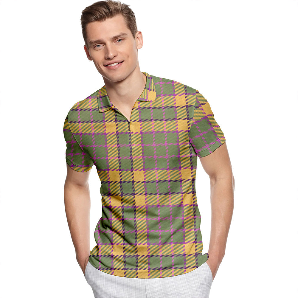 Blackwood Weathered Tartan Classic Lapel Zip Short Sleeve Polo