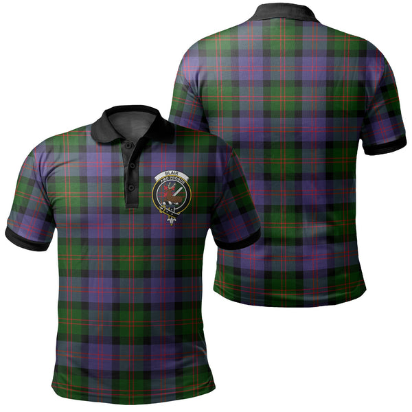 Blair Modern Tartan Crest Polo Shirt Black Neck 2 Style