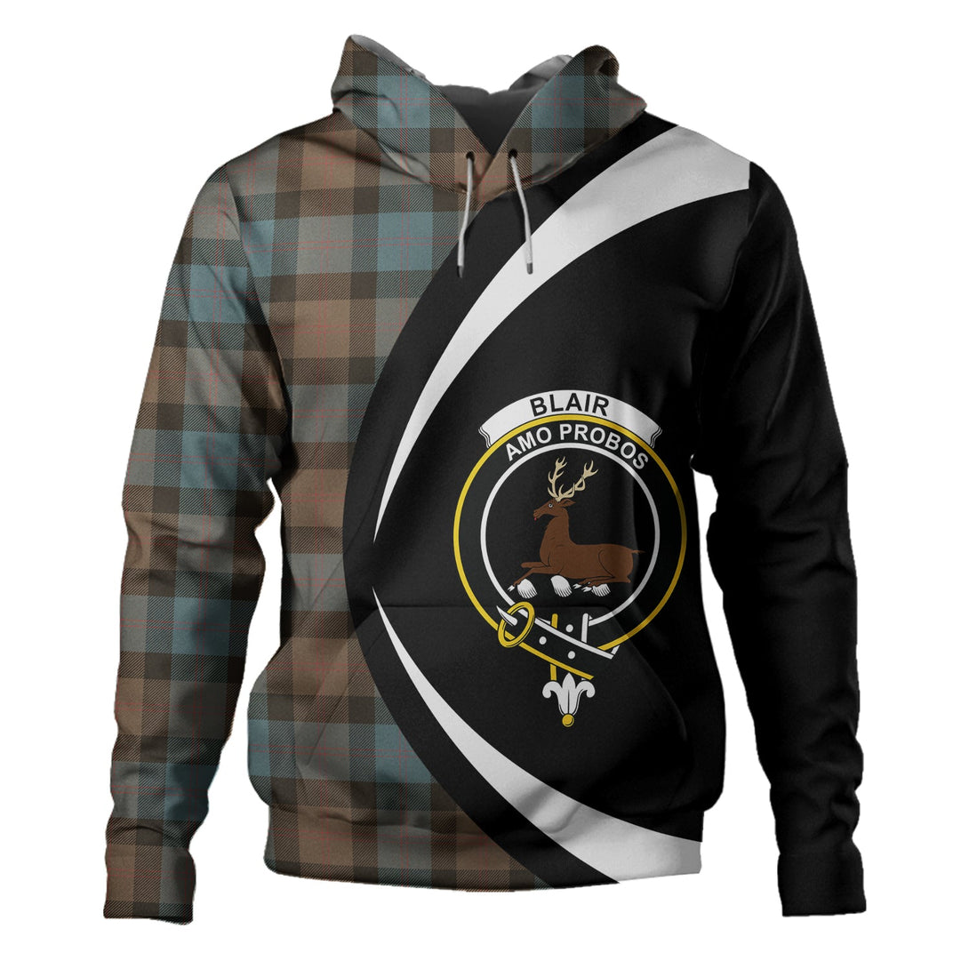 Blair Weathered Clan Badge Tartan Hoodie Circle Style