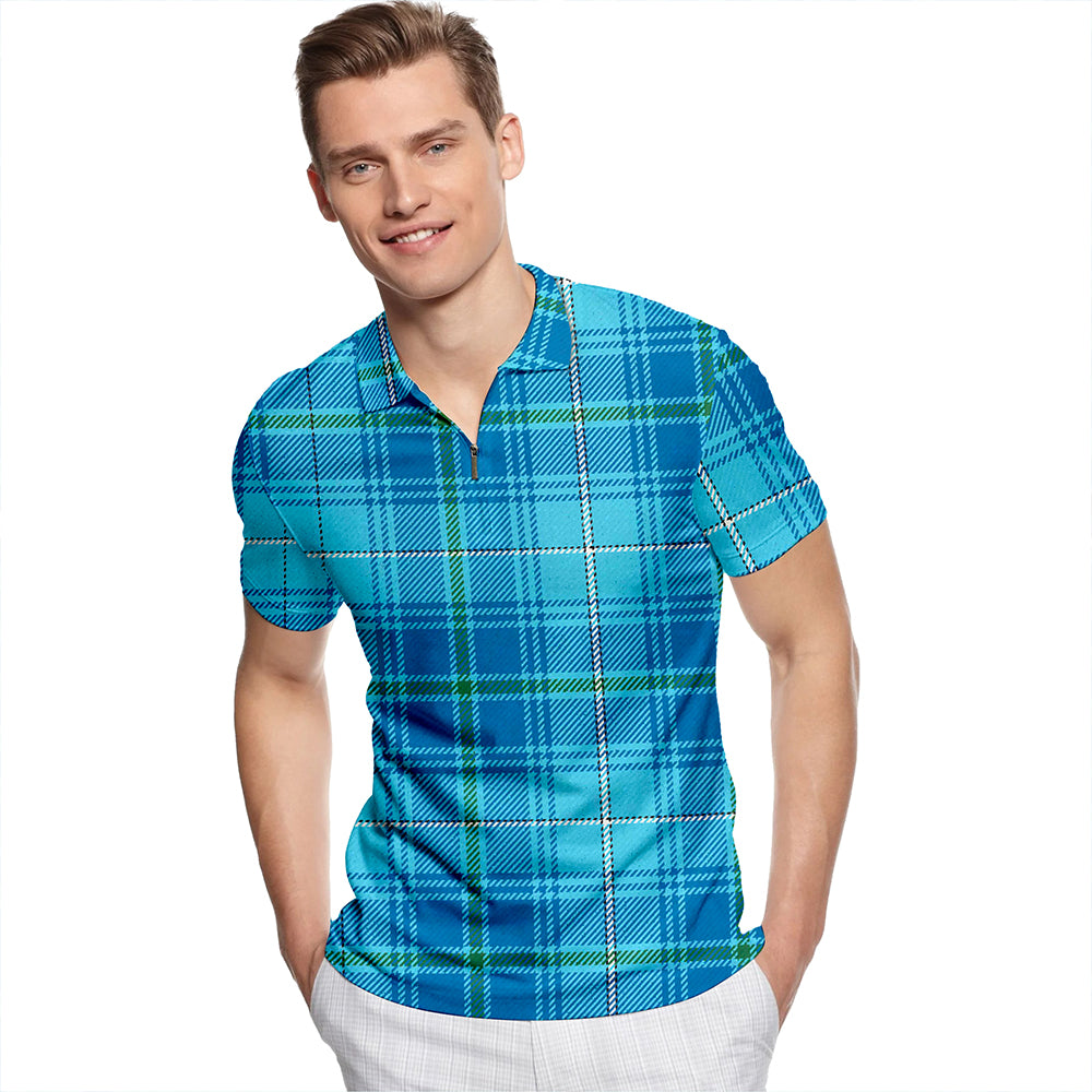 Blalack Ancient Tartan Classic Lapel Zip Short Sleeve Polo