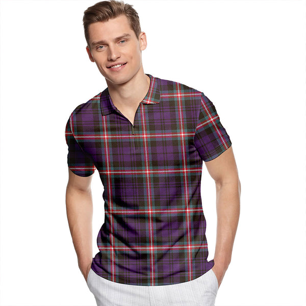 Blanton Dress Weathered Tartan Classic Lapel Zip Short Sleeve Polo