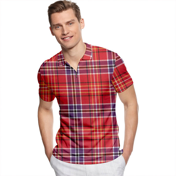 Blaylock Weathered Tartan Classic Lapel Zip Short Sleeve Polo