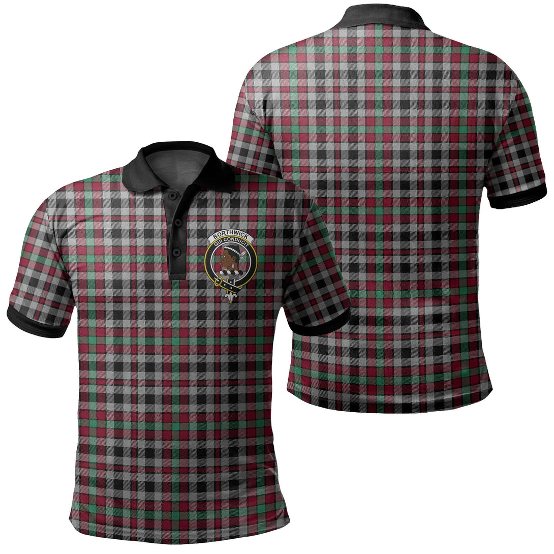 Borthwick Ancient Tartan Crest Polo Shirt Black Neck 2 Style