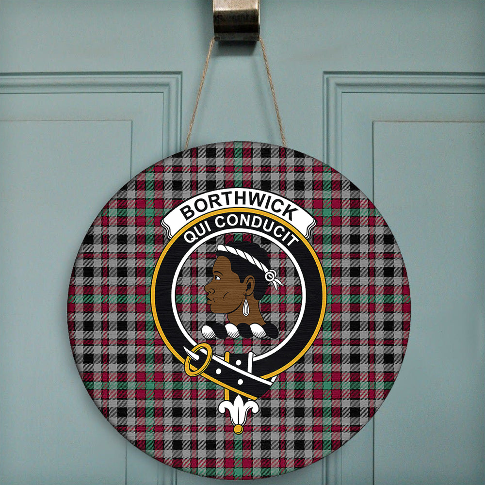 Borthwick Ancient Tartan Classic Crest Round Wooden Sign