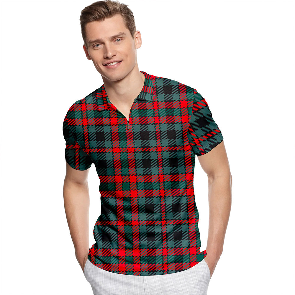 Borthwick Modern Tartan Classic Lapel Zip Short Sleeve Polo