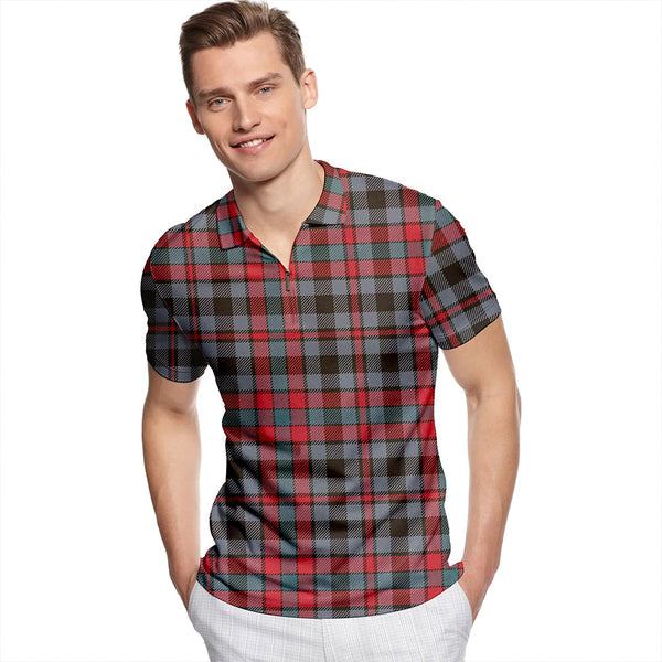 Borthwick Weathered Tartan Classic Lapel Zip Short Sleeve Polo