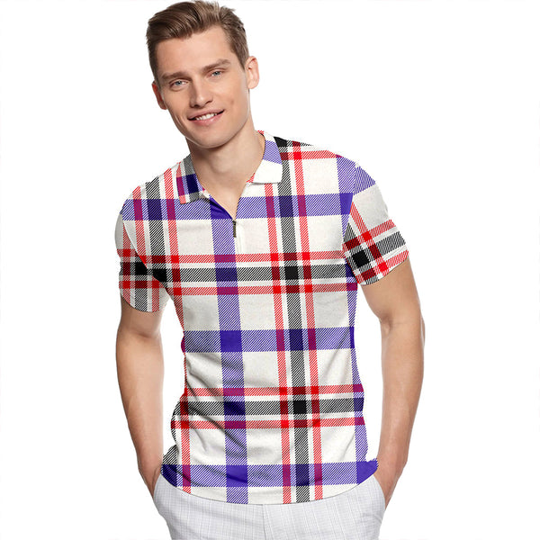 Boswell Dress Modern Tartan Classic Lapel Zip Short Sleeve Polo