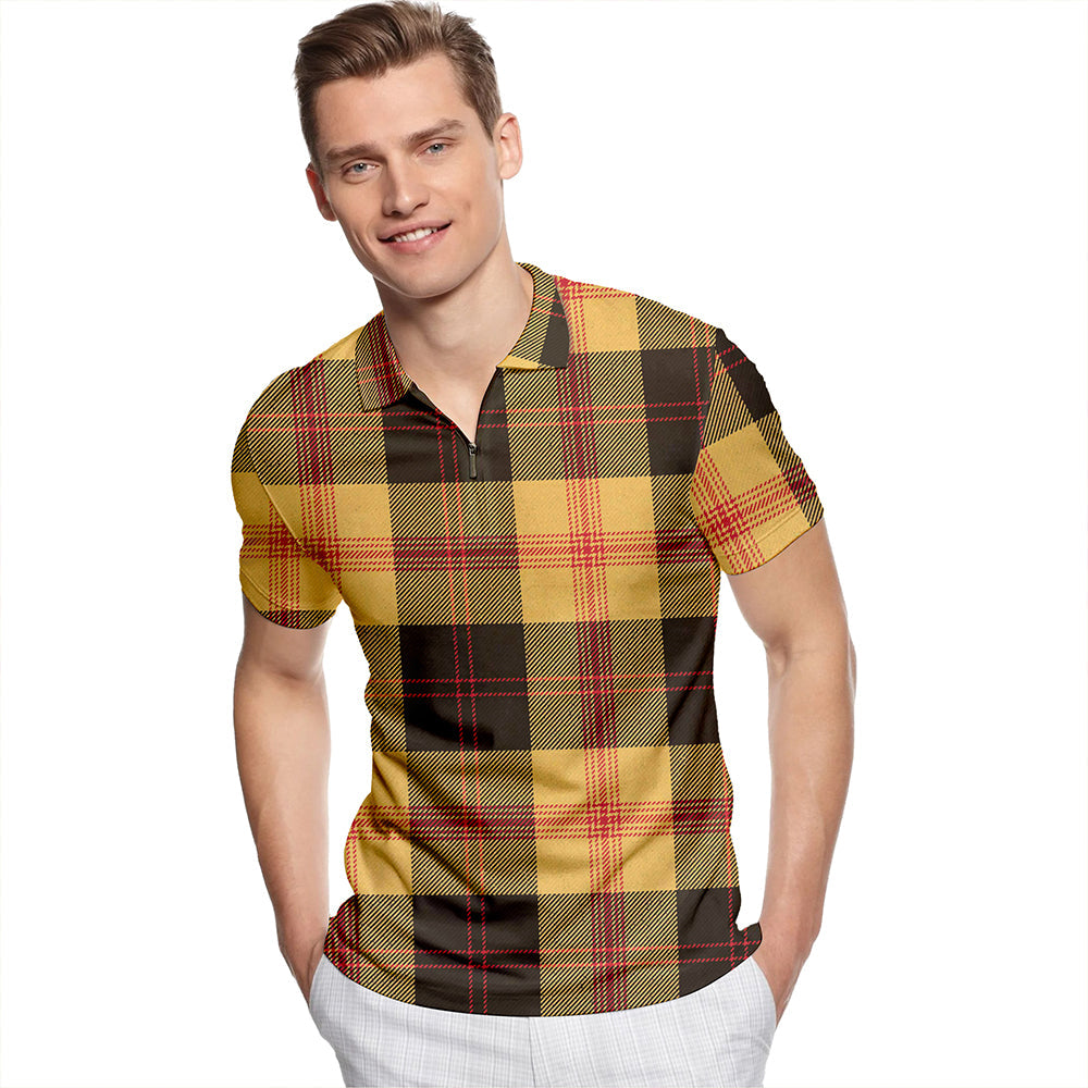 Brecheen Weathered Tartan Classic Lapel Zip Short Sleeve Polo