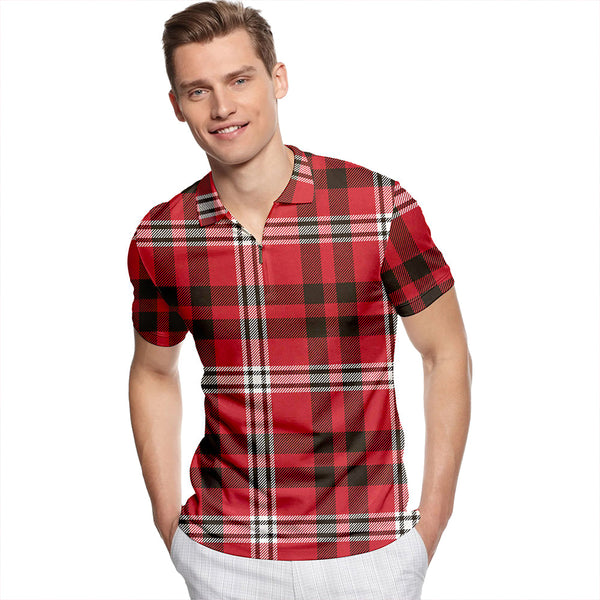 Brice Weathered Tartan Classic Lapel Zip Short Sleeve Polo