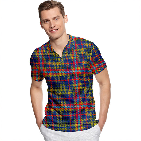 Brides Modern Tartan Classic Lapel Zip Short Sleeve Polo