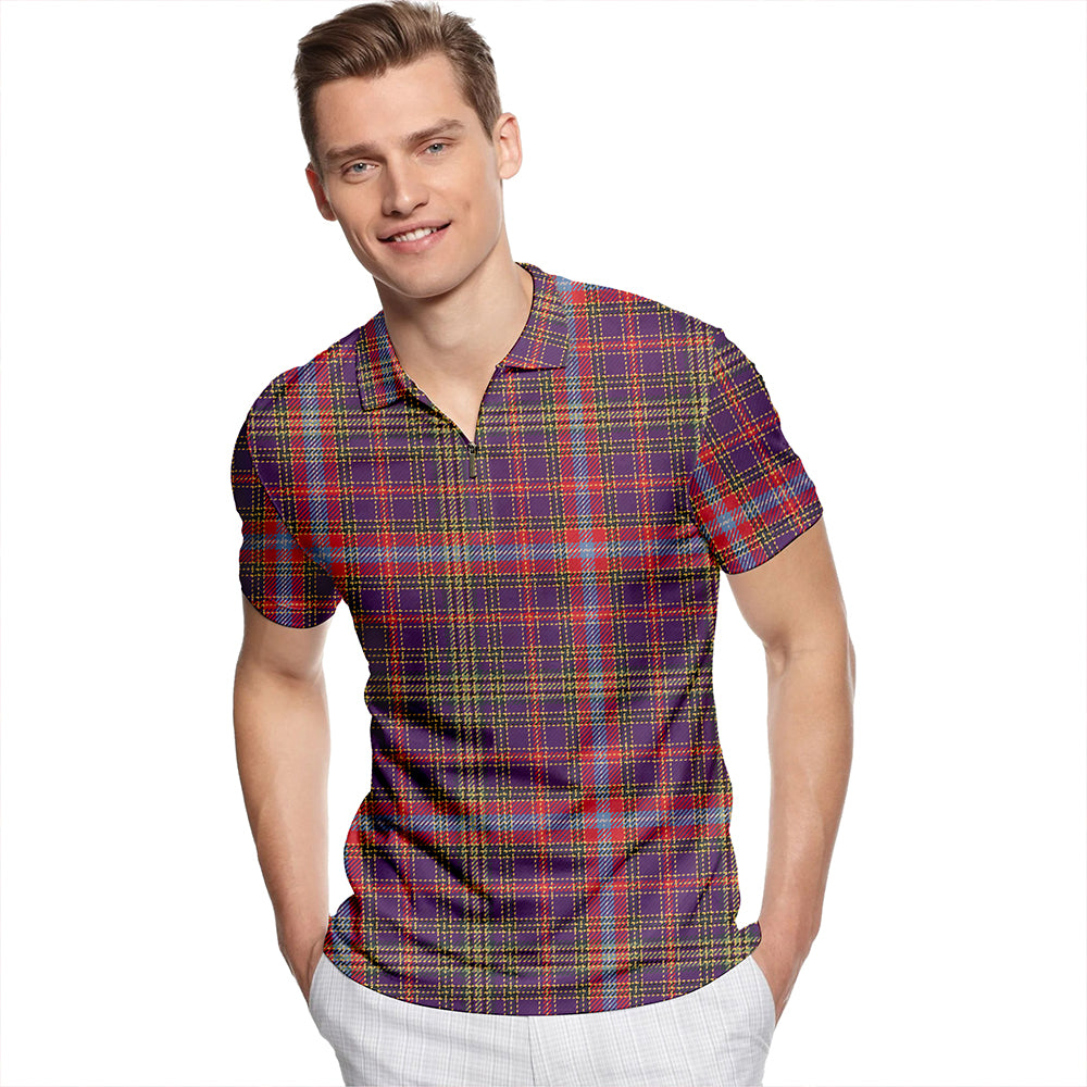 Brides Weathered Tartan Classic Lapel Zip Short Sleeve Polo