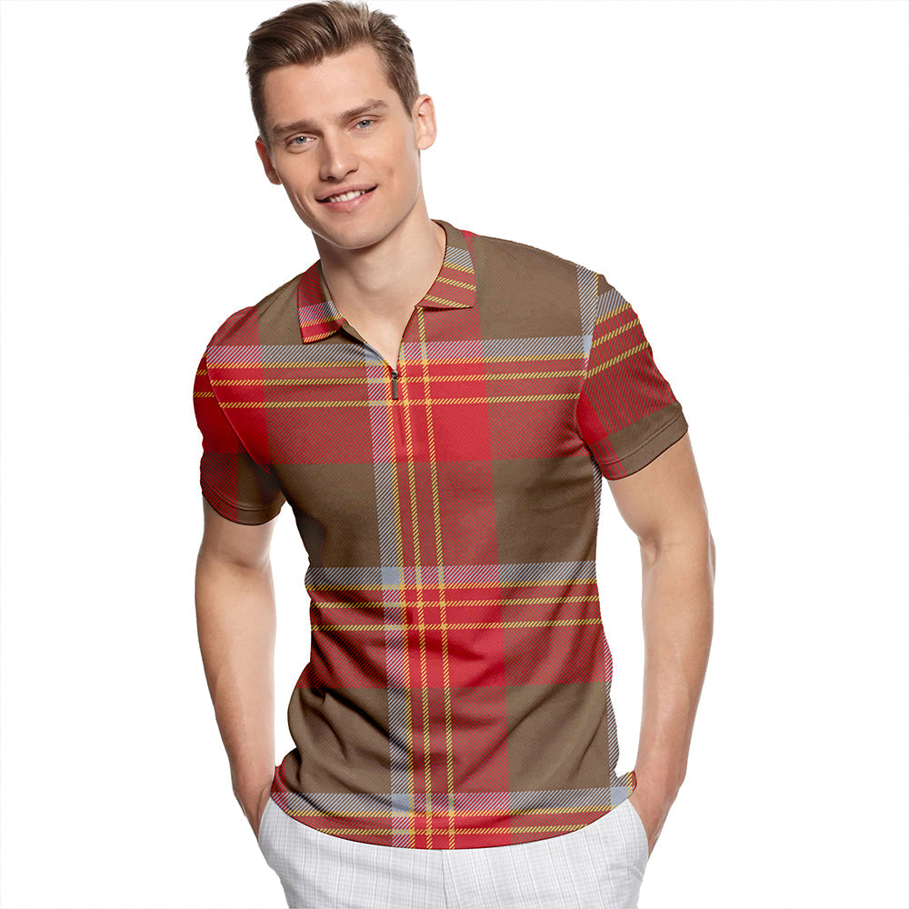 Brisbane Weathered Tartan Classic Lapel Zip Short Sleeve Polo