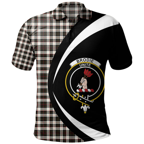 Brodie Black & White Clan Badge Tartan Polo Shirt Circle Style Personalized