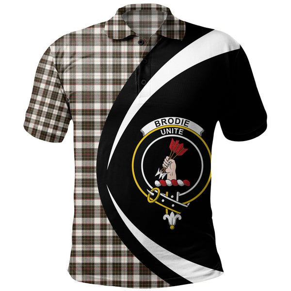 Brodie Black & White Weathered Clan Badge Tartan Polo Shirt Circle Style Personalized