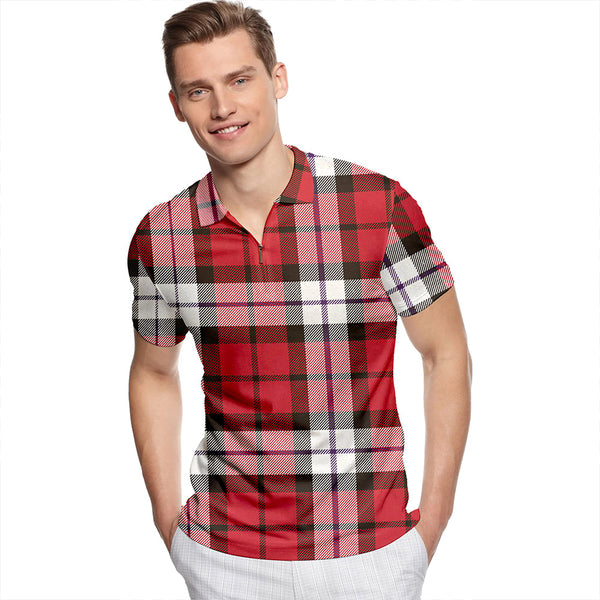 Brodie Dress Weathered Tartan Classic Lapel Zip Short Sleeve Polo