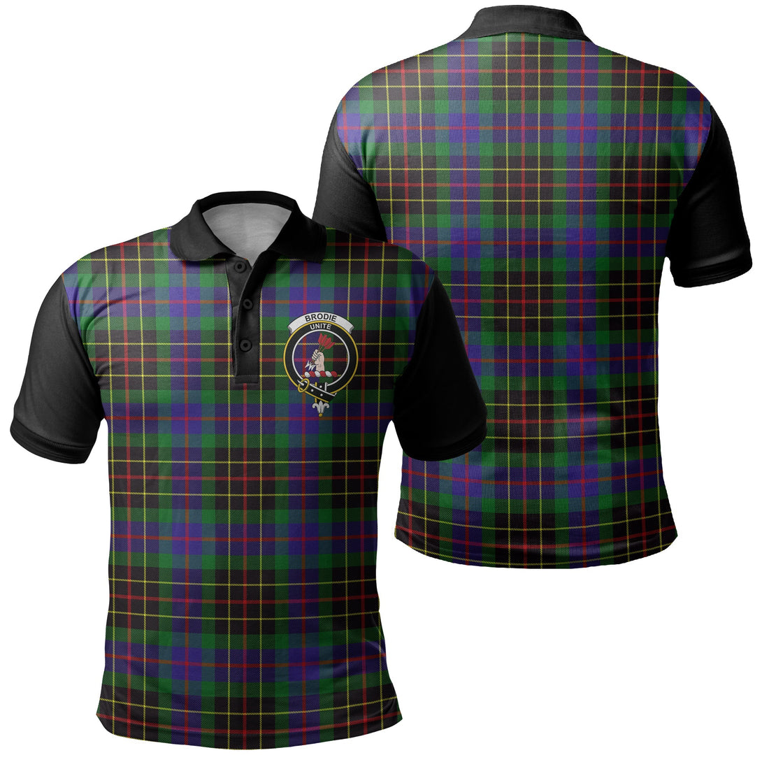 Brodie Hunting Modern Tartan Crest Polo Shirt Black Neck 1 Style