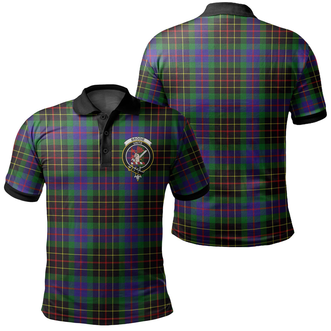 Brodie Hunting Modern Tartan Crest Polo Shirt Black Neck 2 Style