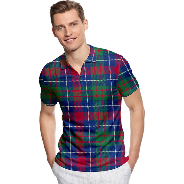 Brough Modern Tartan Classic Lapel Zip Short Sleeve Polo