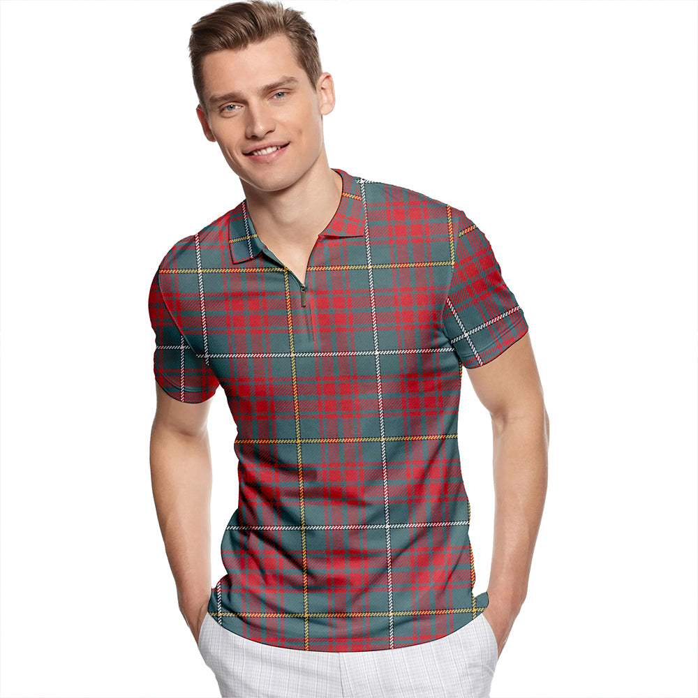 Bruce Hunting Weathered Tartan Classic Lapel Zip Short Sleeve Polo