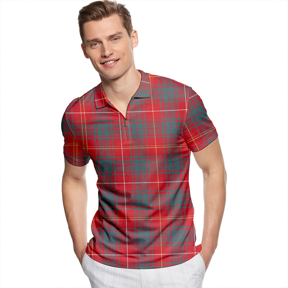 Bruce Weathered Tartan Classic Lapel Zip Short Sleeve Polo