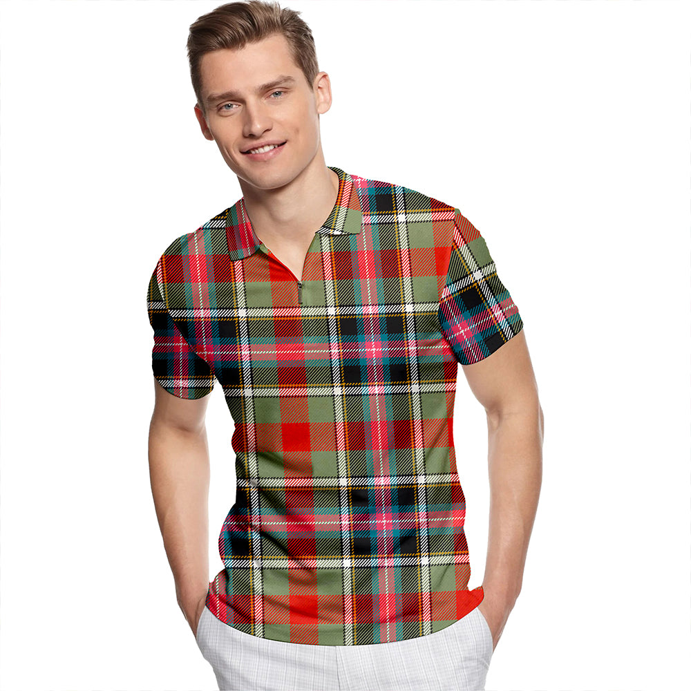 Bruce of Kinnaird Ancient Tartan Classic Lapel Zip Short Sleeve Polo