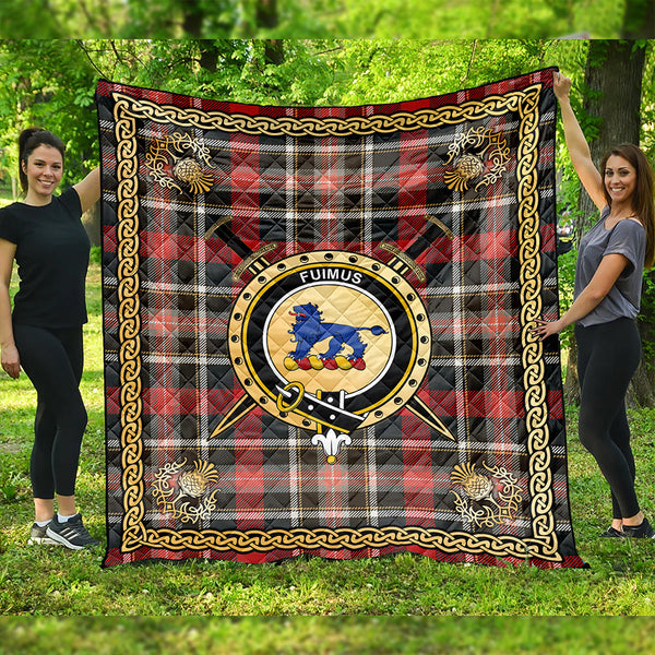 Bruce of Kinnaird Weathered Clan Badge Tartan Premium Quilt Celtic Shield