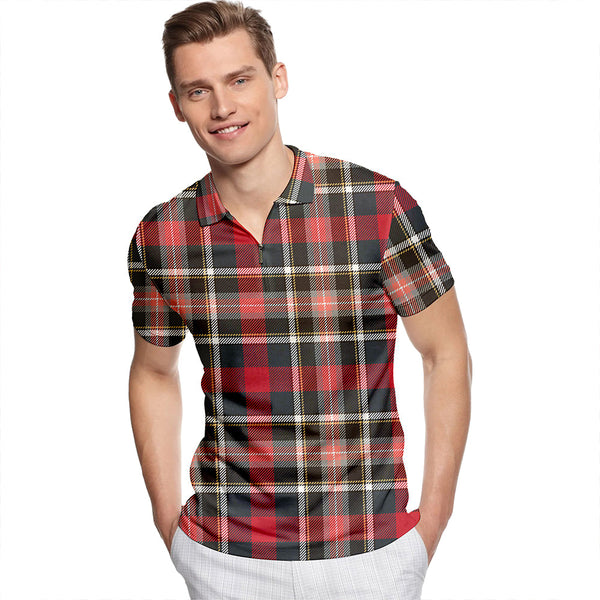 Bruce of Kinnaird Weathered Tartan Classic Lapel Zip Short Sleeve Polo