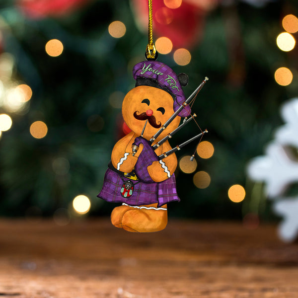 Bryson Ancient Clan Badge Tartan Wood Acrylic Ornament Gingerbread Bagpipe Personalized