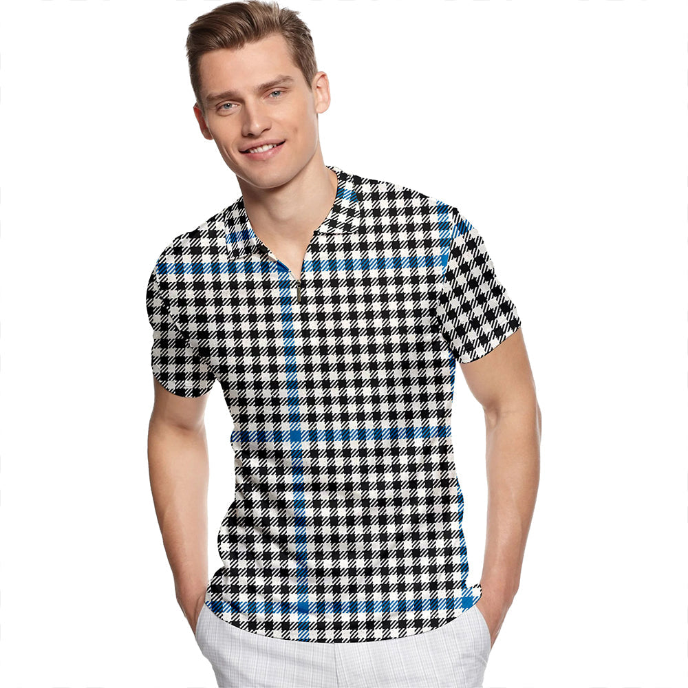 Buccleuch Check Ancient Tartan Classic Lapel Zip Short Sleeve Polo