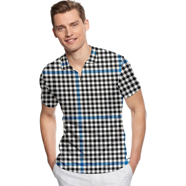 Buccleuch Check Ancient Tartan Classic Lapel Zip Short Sleeve Polo