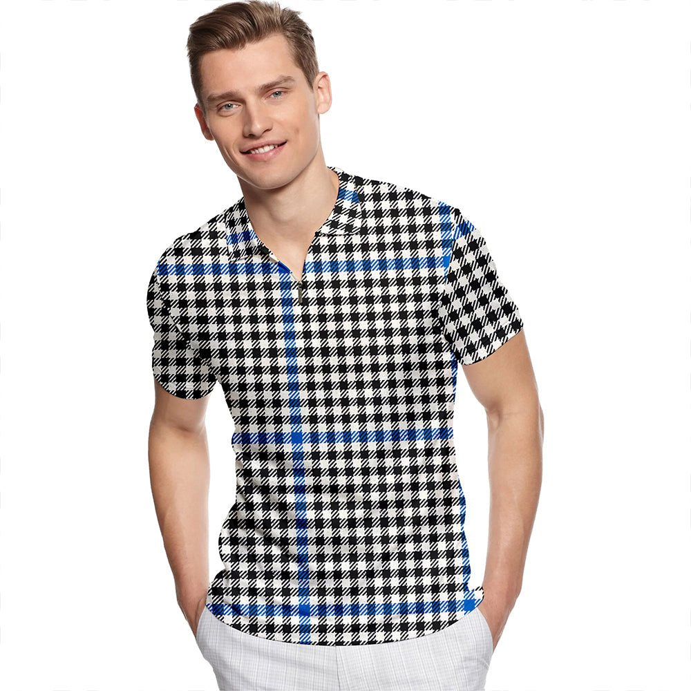 Buccleuch Check Modern Tartan Classic Lapel Zip Short Sleeve Polo