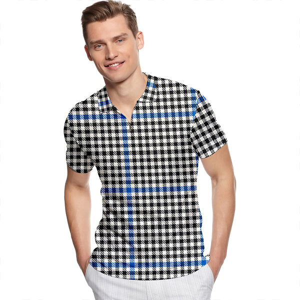 Buccleuch Check Modern Tartan Classic Lapel Zip Short Sleeve Polo