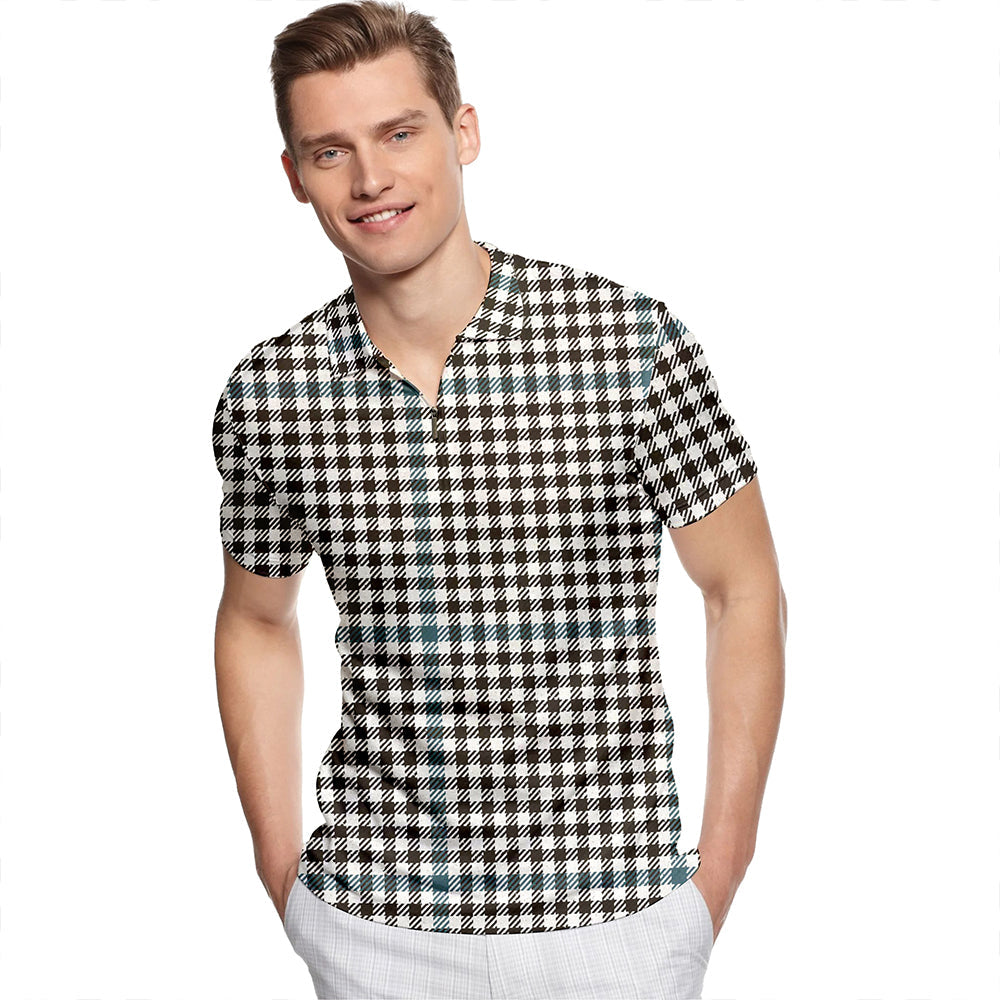 Buccleuch Check Weathered Tartan Classic Lapel Zip Short Sleeve Polo