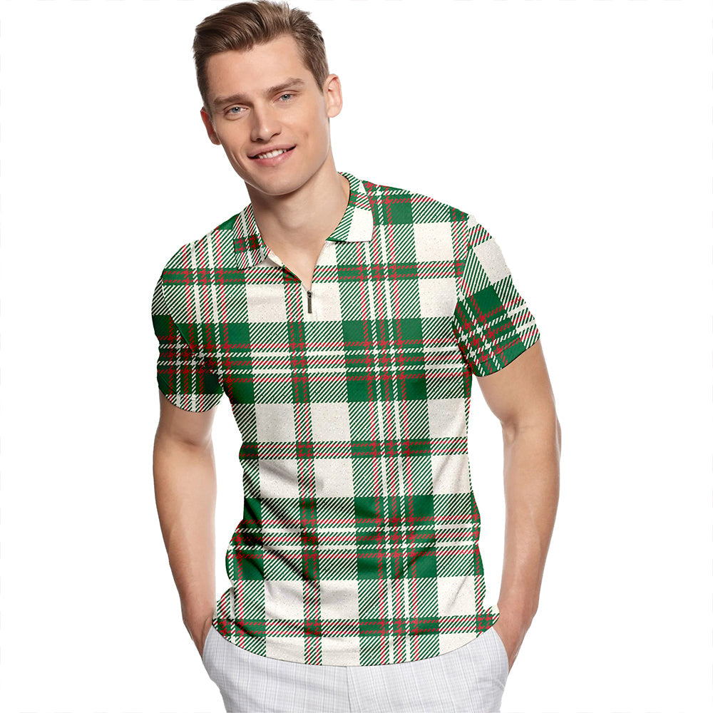 Buccleuch Dress Ancient Tartan Classic Lapel Zip Short Sleeve Polo