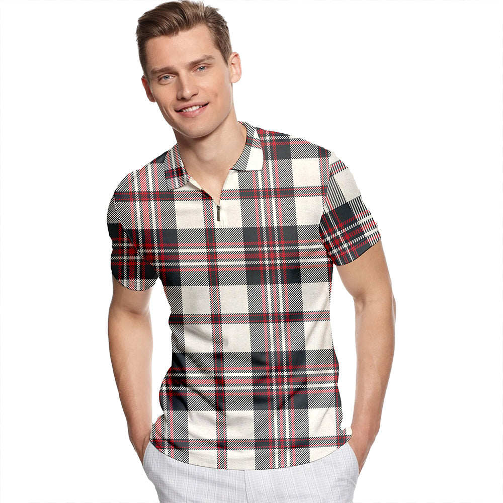 Buccleuch Dress Weathered Tartan Classic Lapel Zip Short Sleeve Polo