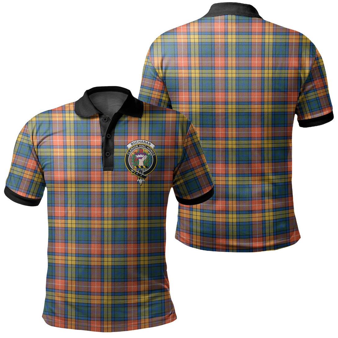 Buchanan Ancient Tartan Crest Polo Shirt Black Neck 2 Style