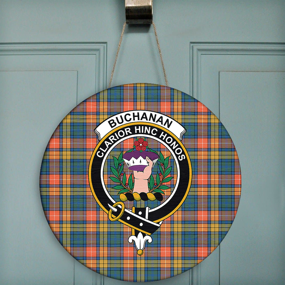 Buchanan Ancient Tartan Classic Crest Round Wooden Sign