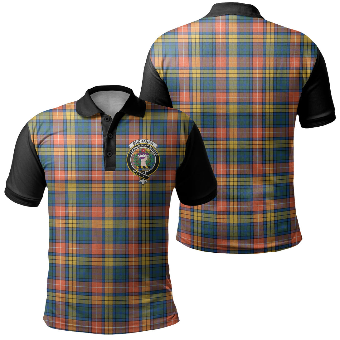 Buchanan Ancient Tartan Crest Polo Shirt Black Neck 1 Style