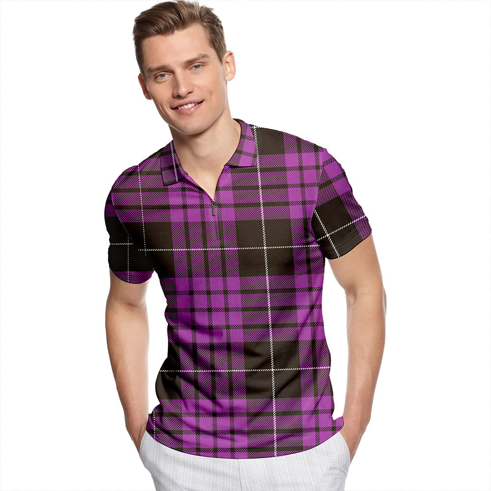 Buchanan Cerise #2 Special Weathered Tartan Classic Lapel Zip Short Sleeve Polo