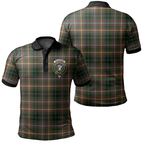 Buchanan Hunting Tartan Crest Polo Shirt Black Neck 2 Style