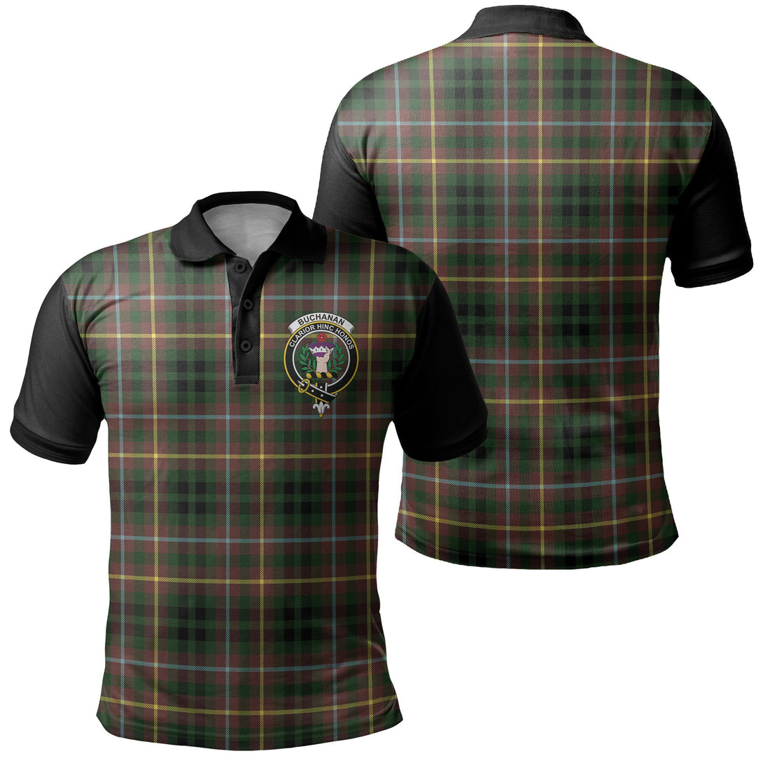 Buchanan Hunting Tartan Crest Polo Shirt Black Neck 1 Style