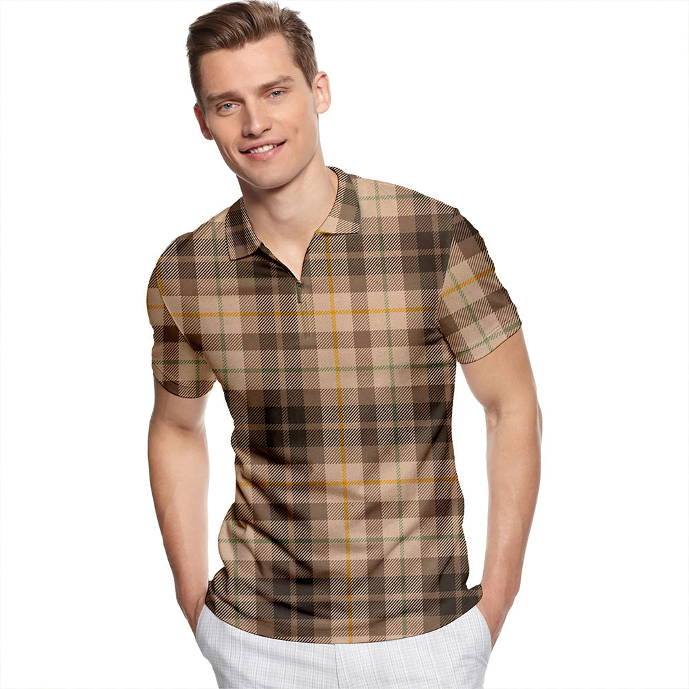 Buchanan Hunting Weathered Tartan Classic Lapel Zip Short Sleeve Polo