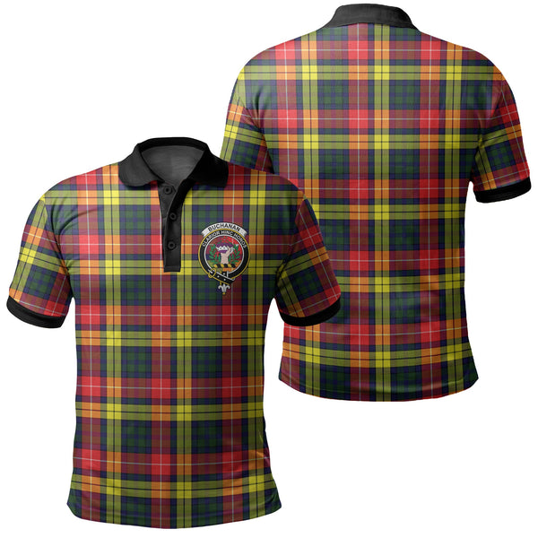 Buchanan Modern Tartan Crest Polo Shirt Black Neck 2 Style