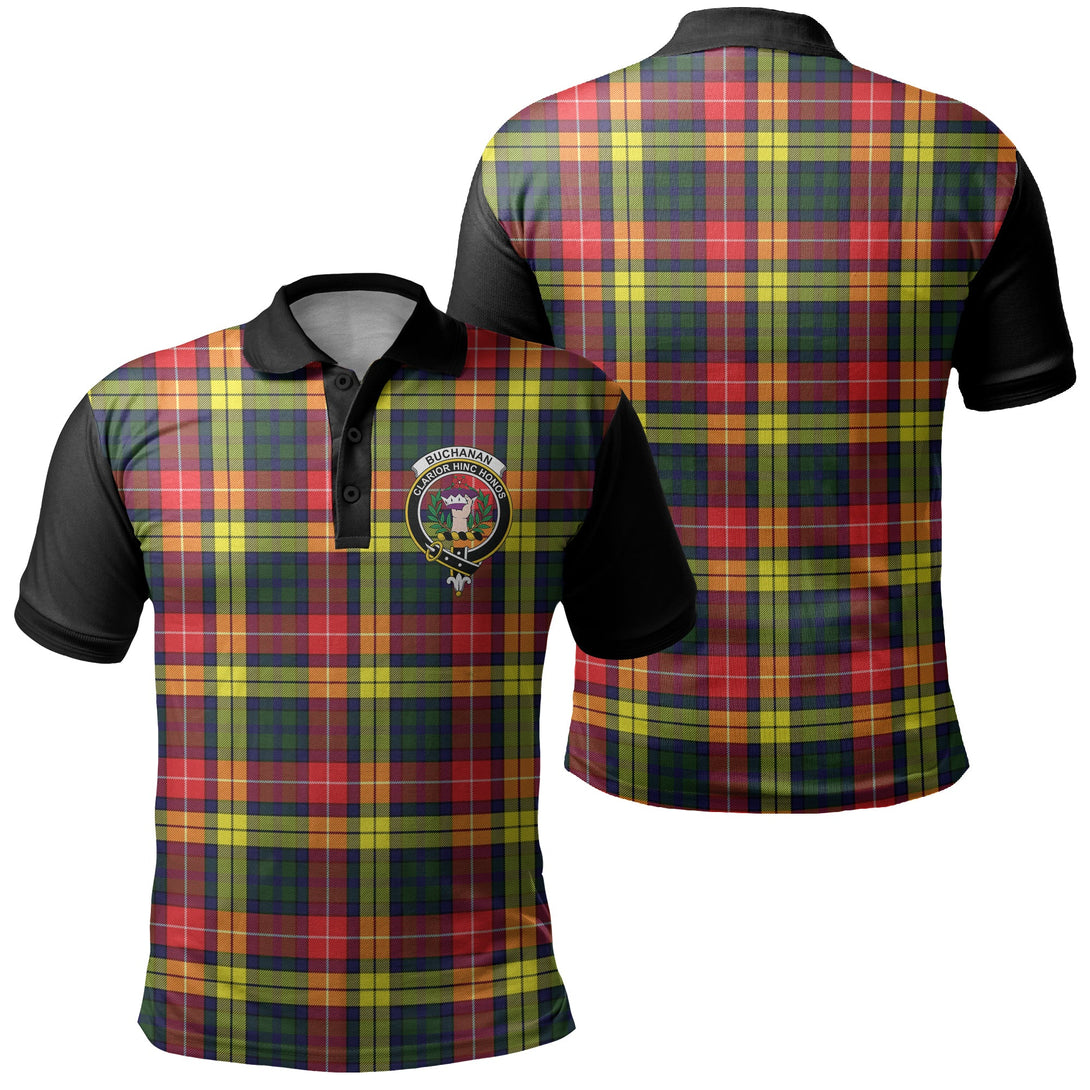 Buchanan Modern Tartan Crest Polo Shirt Black Neck 1 Style